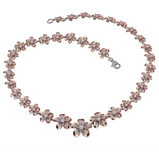 Rhoidum Plumeria 2T PG necklace with 10-18mm beads, featuring vibrant plumeria flower design, by Ashley's Gift Shop.