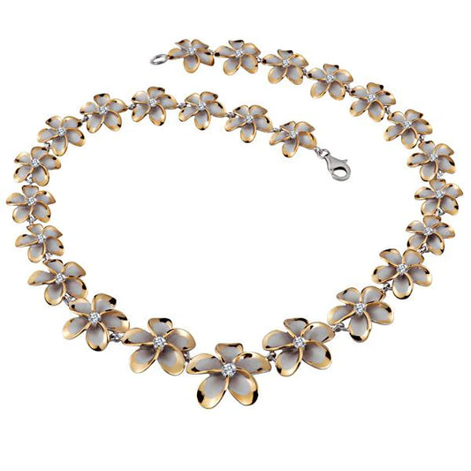 Yellow plumeria 2-tone necklace with 15-25mm beads from Ashley's Gift Shop, featuring a vibrant floral jewelry design.