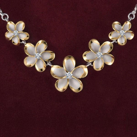 Yellow Rhoidum Plumeria 2T YG rope necklace with 12-18mm beads from Ashley's Gift Shop, featuring a vibrant floral design.