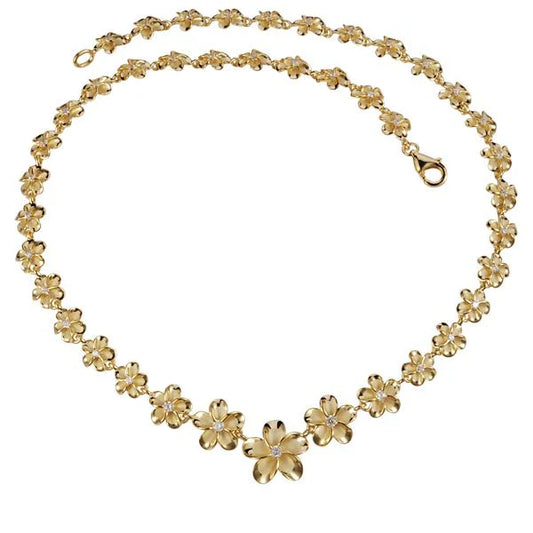 Plumeria YG necklace with 8-15mm beads from Ashley's Gift Shop, displayed on a neutral background.
