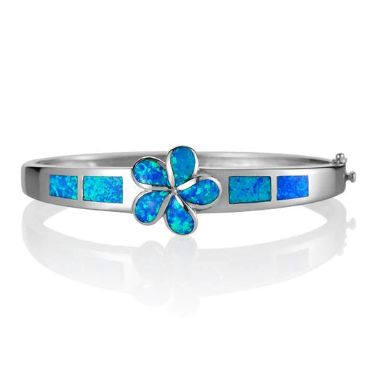Ashley’s Gift Shop SOB 18mm Plumeria and Opal Bangle featuring colorful floral and gemstone design on a silver-tone bracelet