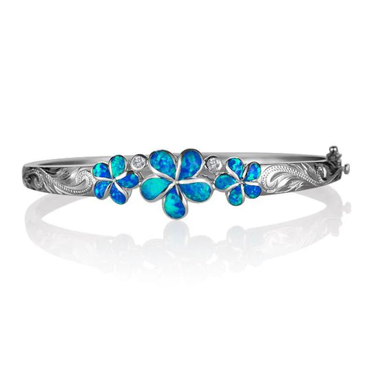 SOB 3 Plumeria Opal Bangle by Ashley's Gift Shop featuring a delicate silver bracelet with colorful plumeria and opal accents.