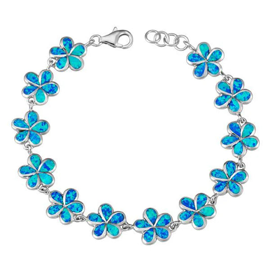 Opal Plumeria bracelet with 12mm beads, featuring a floral design, crafted by Ashley's Gift Shop.