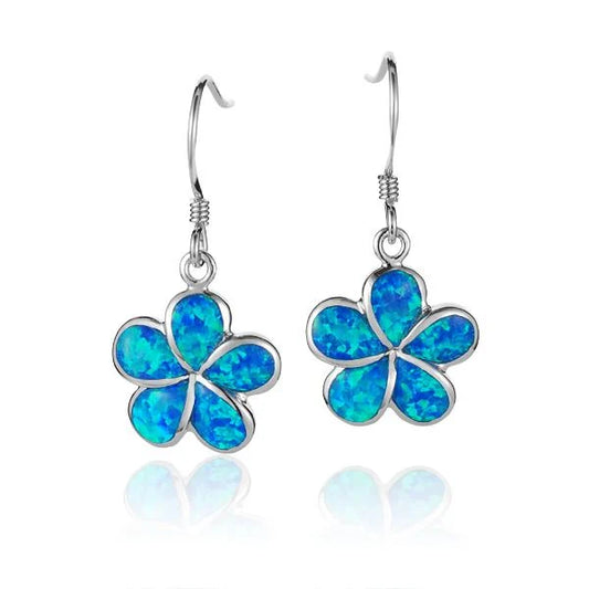 Opal Plumeria hook earring by SOE featuring a 15mm floral design, crafted by Ashley's Gift Shop.