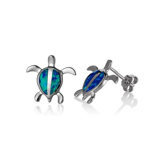 Sterling silver Honu Opal post earring featuring a turtle design from Ashley's Gift Shop.