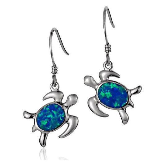 Sterling silver Honu Opal Hook Earring from Ashley's Gift Shop, featuring a polished silver hook and vibrant opal gemstone.
