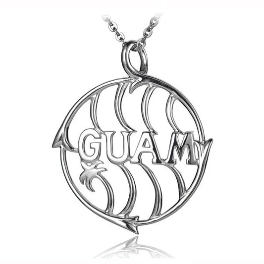 Guam Palm Pendant #3 by Ashley's Gift Shop featuring a detailed palm tree design on a silver-toned pendant.