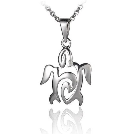 Honu C/O Pendant #2 from Ashley's Gift Shop featuring a carved turtle design on a silver chain.