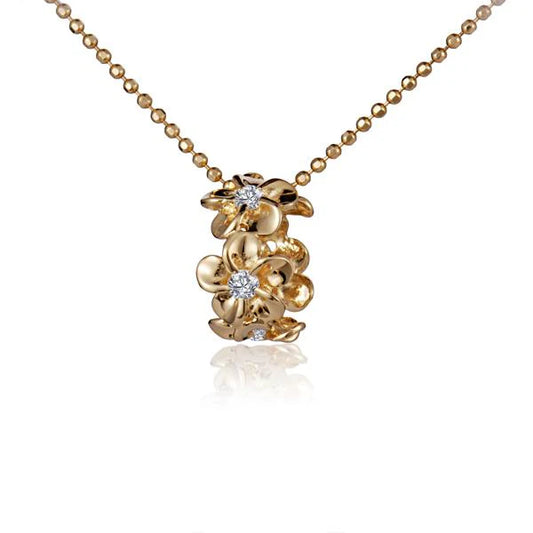 Rhodium Plumeria YG 2T Lei Pendant featuring gold-tone floral design, elegant jewelry piece with intricate detailing.