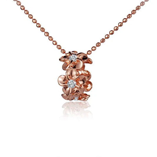 Rhodium Plumeria PG 2T Lei Pendant featuring a floral design, crafted with shiny rhodium finish, ideal for jewelry and accessories.