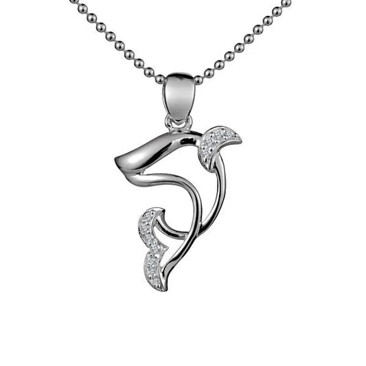 CZ Dolphin Pendant necklace featuring a sparkling dolphin-shaped charm with cubic zirconia accents, crafted by Ashley's Gift Shop.