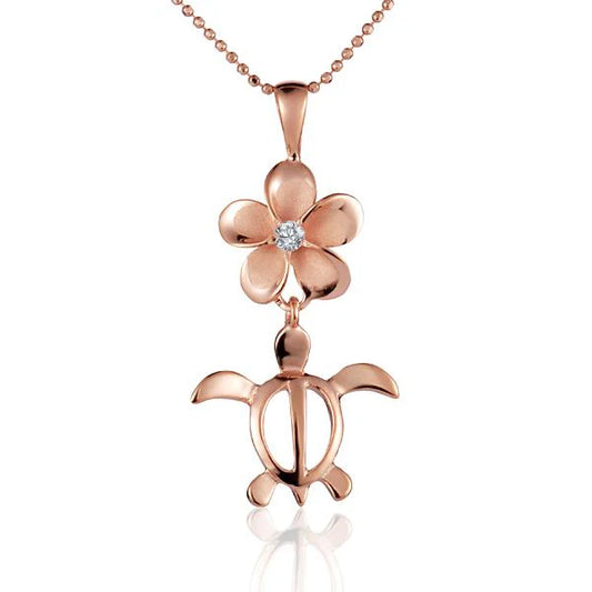 925 sterling silver Plumeria CZ Honu PG pendant with a 12mm size, featuring a tropical turtle design on a jewelry image.