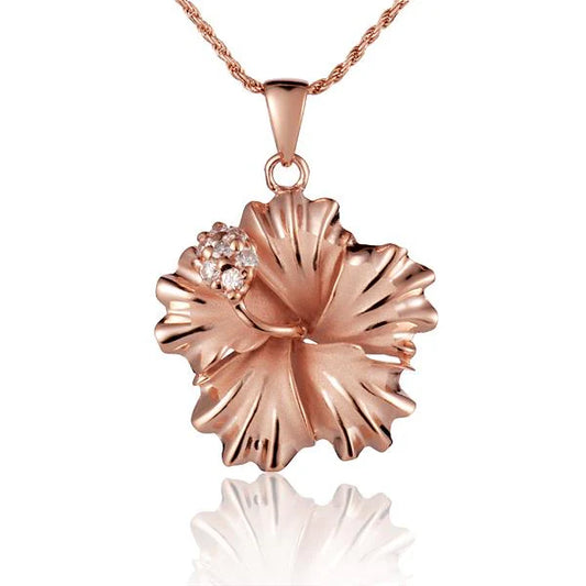 Sterling silver Hibiscus CZ pendant, 25mm, featuring colorful cubic zirconia accents, designed for elegant jewelry.