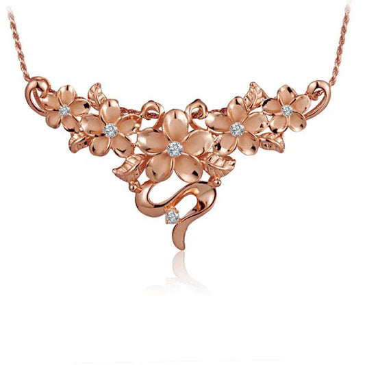 Plumeria CZ PG plated pendant in a large size from Ashley's Gift Shop, featuring floral design and shimmering gemstone details.