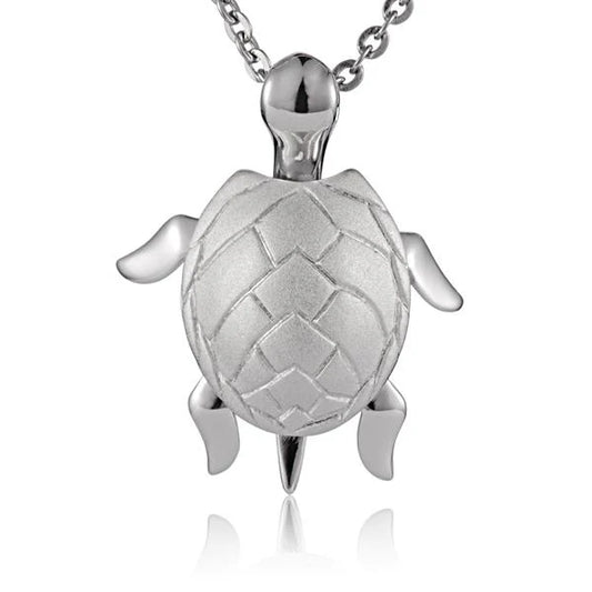 Sterling silver Moving Turtle Rhodium Pendant featuring a detailed turtle design, made of 925 sterling silver.