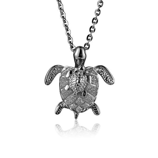 Sterling silver Mom/Baby turtle pendant featuring rhodium finish, crafted from 925 sterling silver, ideal for jewelry and gifts