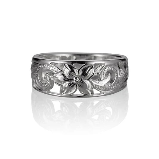 Silver Scrol S/T ring by Ashley's Gift Shop featuring intricate scrollwork design on a sleek band.