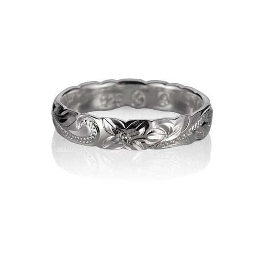 C/O Princess Scroll Ring in 4mm with intricate scroll design, sterling silver band, elegant jewelry accessory