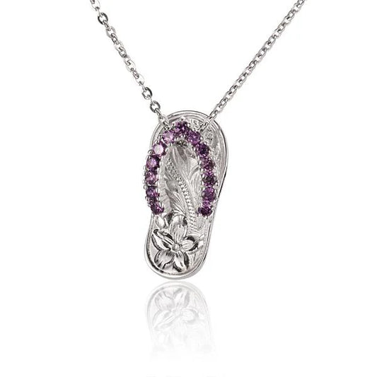 Purple scroll slipper pendant in 925 sterling silver with intricate detailing, perfect for jewelry collection or gift.