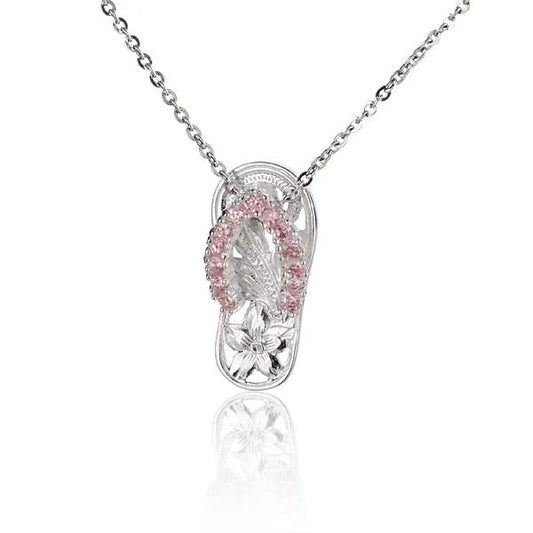 925 sterling silver Pink Scroll Slipper Pendant with intricate design, perfect for jewelry and accessory collection.