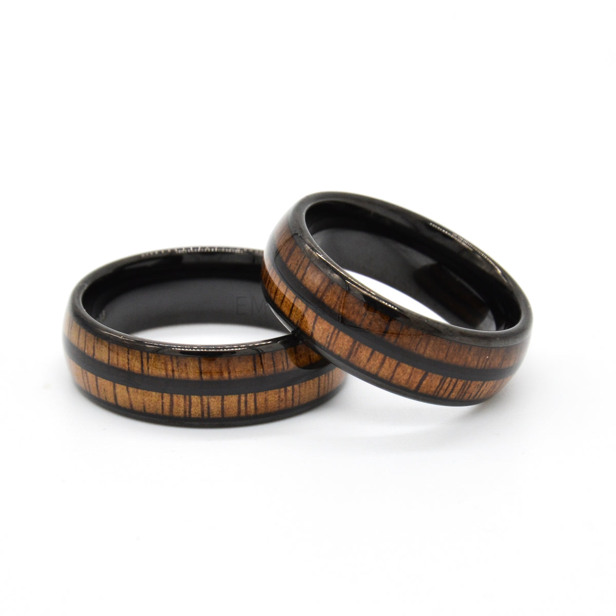 8mm double line hawaiian koa wood black tungsten ring, comfort fit
