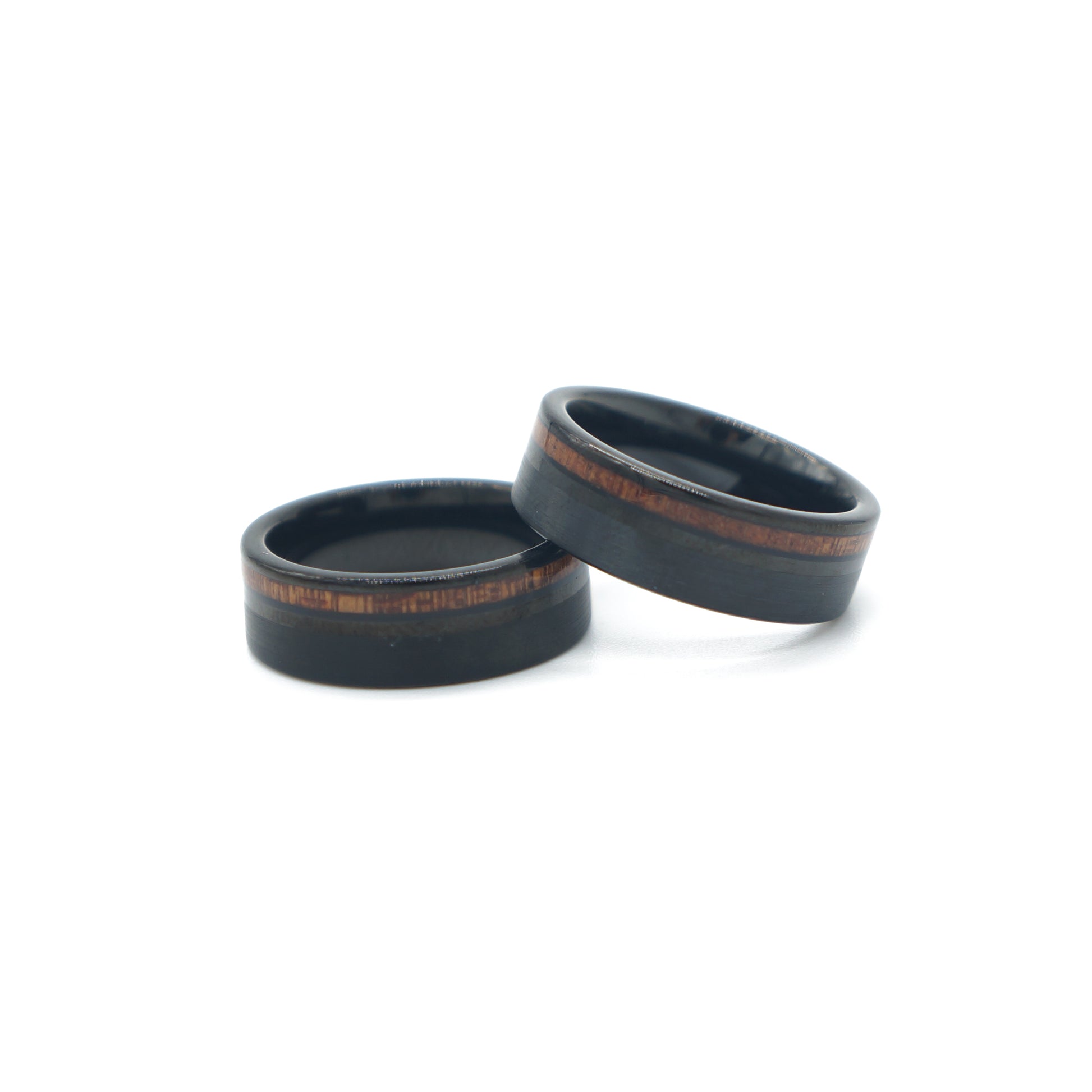 8mm hawaiian koa wood trim black tungsten ring, comfort fit