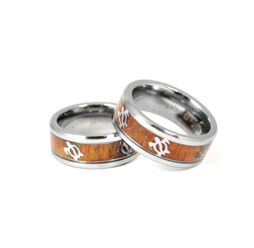 8mm hawaiian koa wood honu tungsten ring, comfort fit