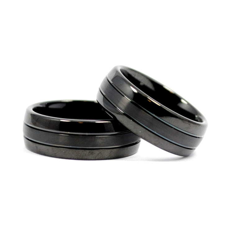 8mm black double groove tungsten ring, comfort fit