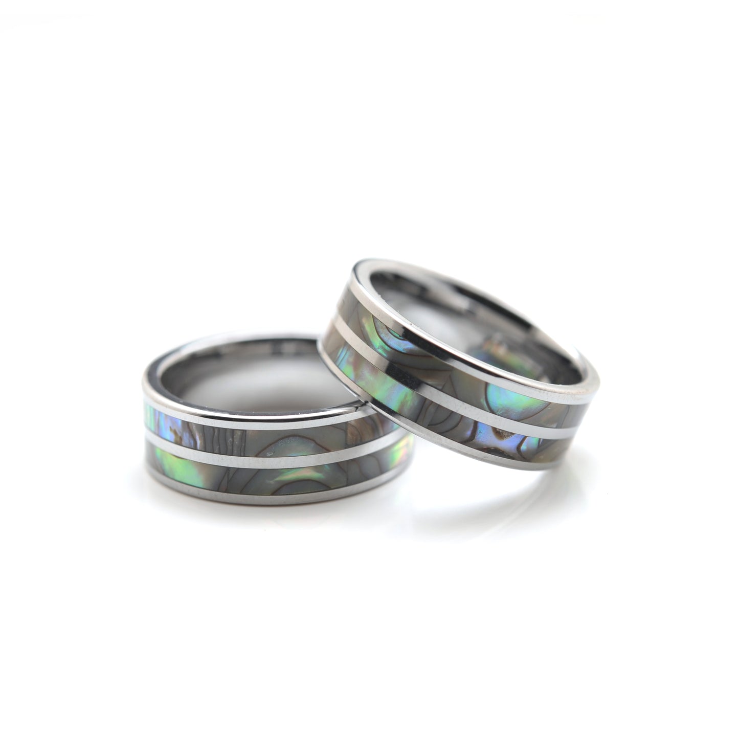 8mm double abalone shell tungsten ring, comfort fit