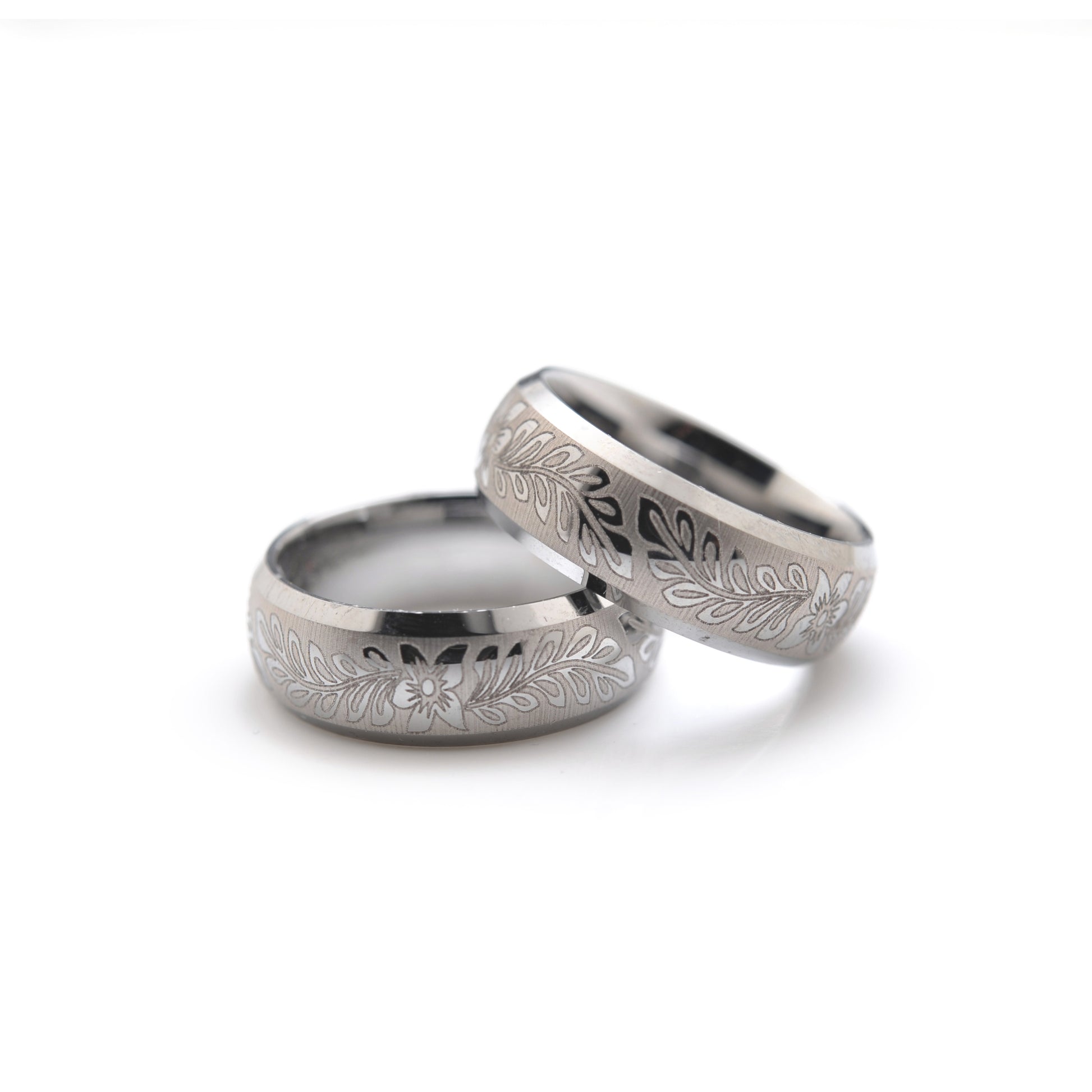 8mm flower scroll tungsten ring, comfort fit