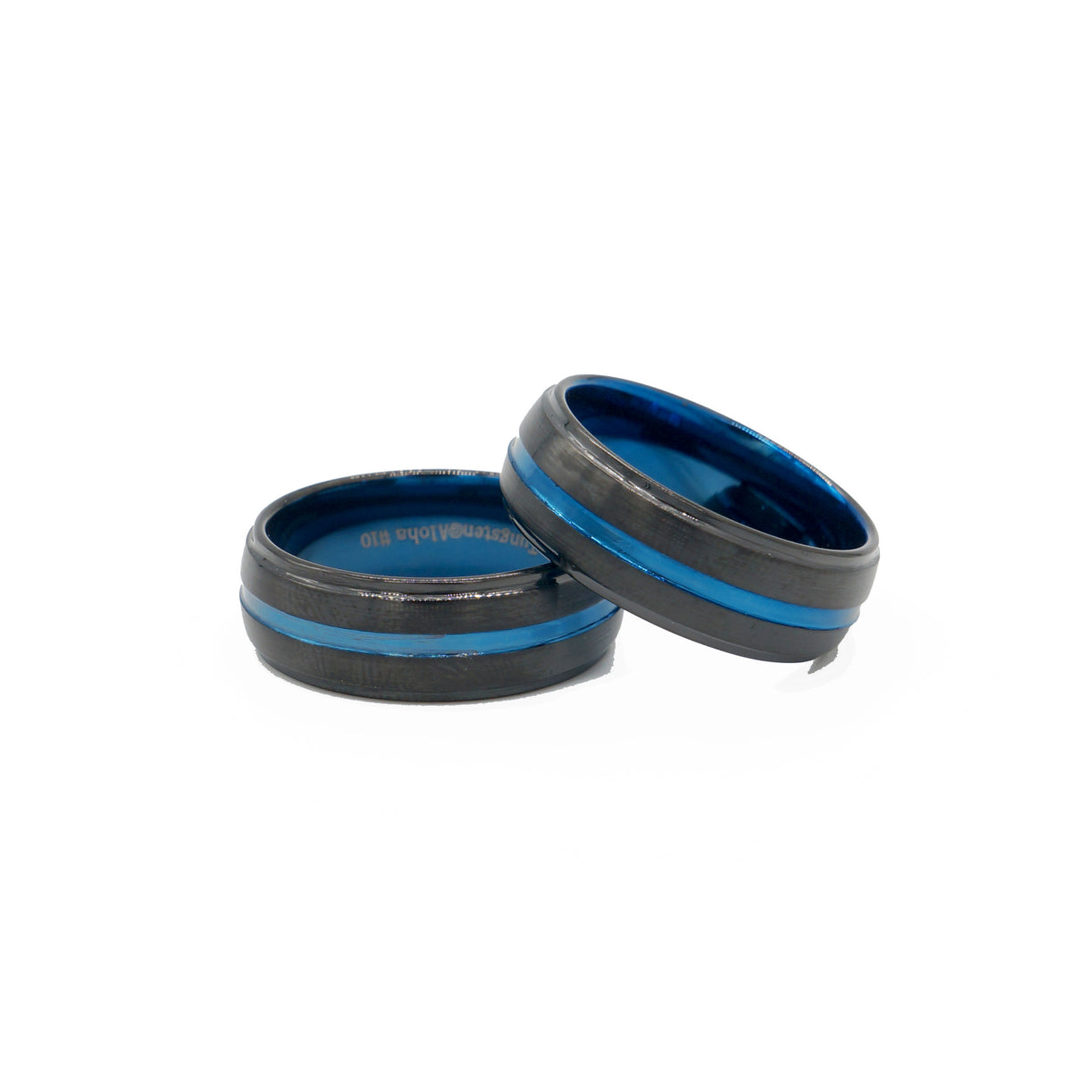 8mm blue line black tungsten ring, comfort fit