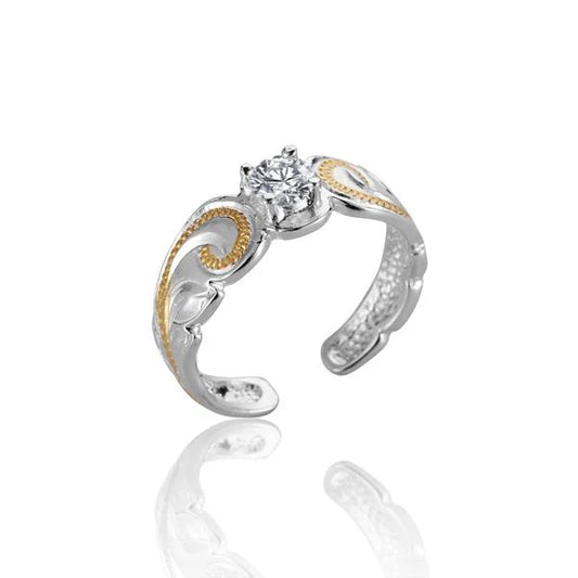 Round CZ scroll toe ring by Ashley's Gift Shop featuring sparkling cubic zirconia stones and intricate scroll design.