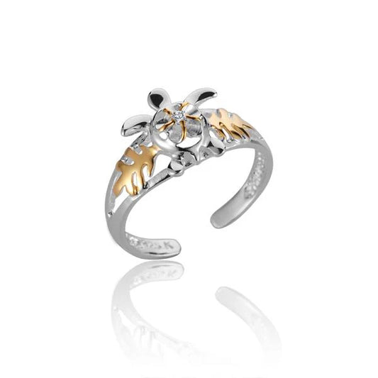 Silver Honu CZ toe ring from Ashley's Gift Shop featuring a turtle design with sparkling cubic zirconia accents.