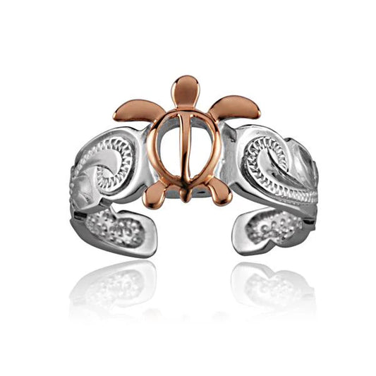 Sterling silver Honu scroll toe ring featuring intricate turtle design, crafted from 925 silver for a stylish jewelry look.