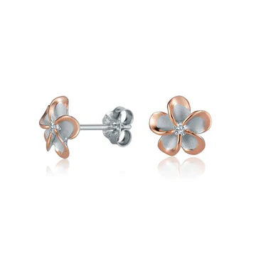 Plumeria CZ PG Plated Post Earring - 8mm image 0