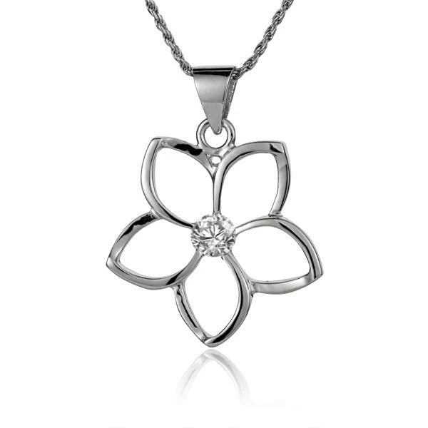 Floating Plumeria CZ Pendant - 25mm image 0