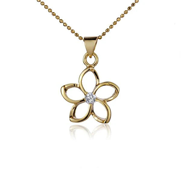 Floating Plumeria CZ YG Pendant - 15mm image 0