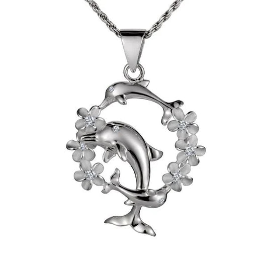 3 Dolphin 6 Plumeria Pendant image 0