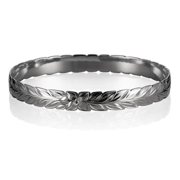 Hawaiian 925 Sterling Silver maile Bangle 8mm, featuring detailed Maile leaf design.