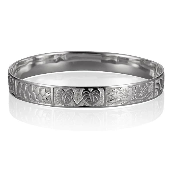 Hawaiian 925 Sterling Silver tropical-F block bangle, 10mm width, featuring tropical-inspired design.