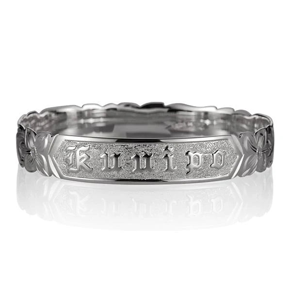 Hawaiian 925 Sterling Silver kuuipo bangle in 925 sterling silver with 10mm width, featuring intricate Hawaiian-inspired.