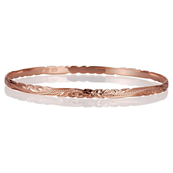 Hawaiian 925 Sterling Silver pG plated scroll bangle in 925 sterling silver featuring 4mm width, with intricate scroll.