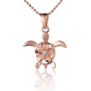 Plumeria CZ Honu Rhodium PG Pendant - 8mm image 0