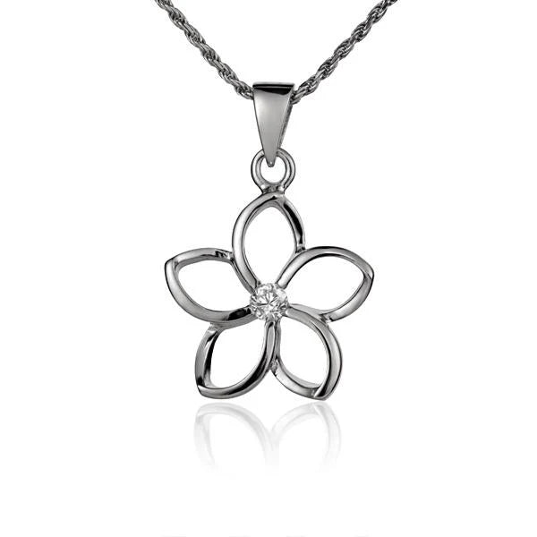 Floating Plumeria CZ Pendant - 18mm image 0