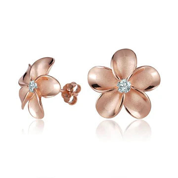 Plumeria CZ PG Rhodium Post Earring - 15mm image 0