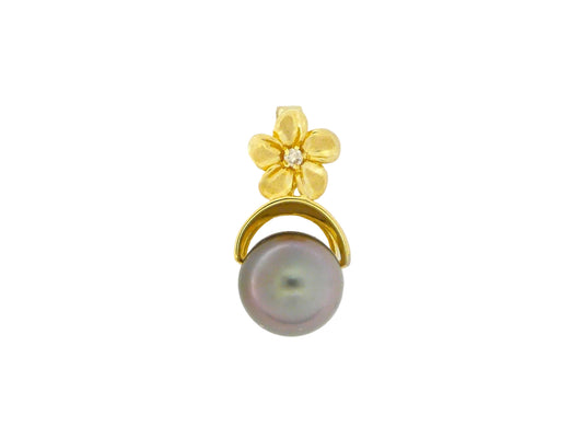 14K Black Pearl Diamond Plumeria Pendant #1 — Hawaiian jewelry from Ashley's Gift Shop