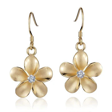 Plumeria CZ YG Rhodium Hook Earring - 18mm image 0