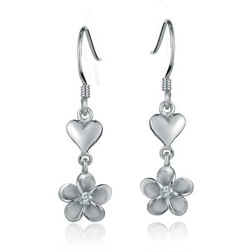 Heart+ Plumeria Rhodium Plated Hook Earring - 8mm image 0