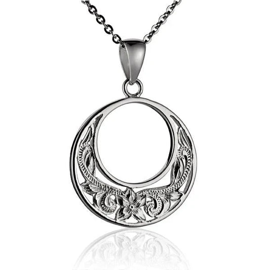 Sterling silver Circle S/T Scroll Pendant with intricate design, showcasing detailed craftsmanship and polished finish.