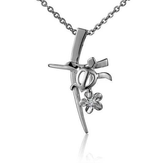 925 silver Cross Honu W Plumeria pendant with 6mm size, featuring intricate turtle and flower design, perfect for jewelry.